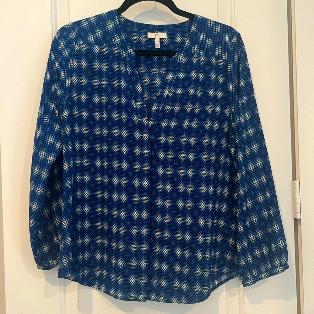 Joie long sleeve 100% silk top in blue pattern